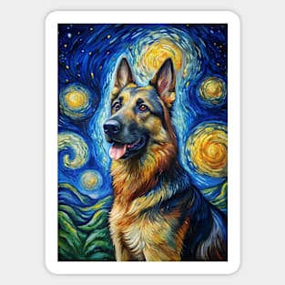 German Shepherd Dog Breed Painting in a Van Gogh Starry Night Art Style Sticker